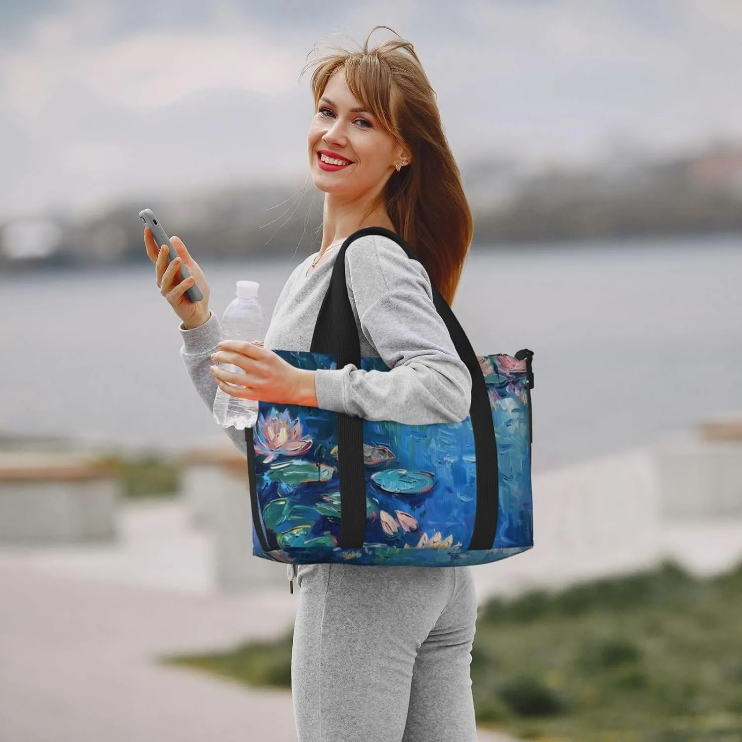 A painting of water lilies print Travel Duffel Bag, Sports Tote Gym Bag, Swim Pool Bag Large Shoulder Tote Bag for Beach Weekender