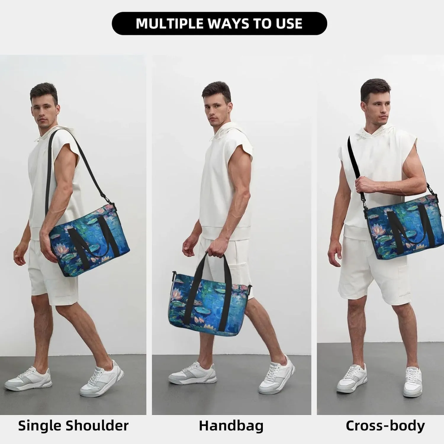 A painting of water lilies print Travel Duffel Bag, Sports Tote Gym Bag, Swim Pool Bag Large Shoulder Tote Bag for Beach Weekender