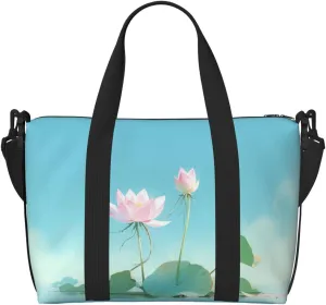 a pink lotus flowers print Travel Duffel Bag, Sports Tote Gym Bag, Swim Pool Bag Large Shoulder Tote Bag for Beach Weekender