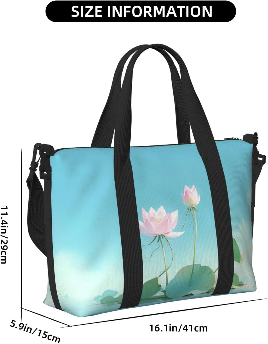 a pink lotus flowers print Travel Duffel Bag, Sports Tote Gym Bag, Swim Pool Bag Large Shoulder Tote Bag for Beach Weekender