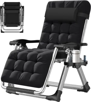 ABORON Zero Gravity Chair,Premium Outdoor Lawn Folding Lounge Chairs,Sturdy Adjustable Reclining Patio Chairs with Removable Cushion,Headrest & Tray