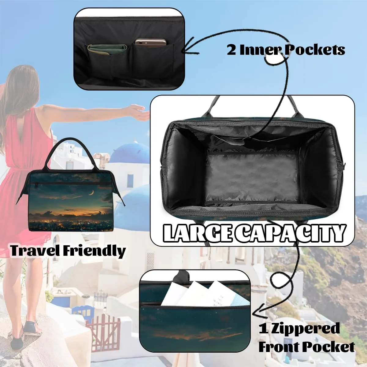 Abstract Art City Galaxy Weekender Overnight Bag for Women Waterproof Carry On Travel Duffle Bags with Pocket Lightweight Sports Gym Tote Bag Large Luggage Workout Personal Item Hospital Bags