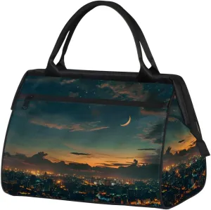 Abstract Art City Galaxy Weekender Overnight Bag for Women Waterproof Carry On Travel Duffle Bags with Pocket Lightweight Sports Gym Tote Bag Large Luggage Workout Personal Item Hospital Bags