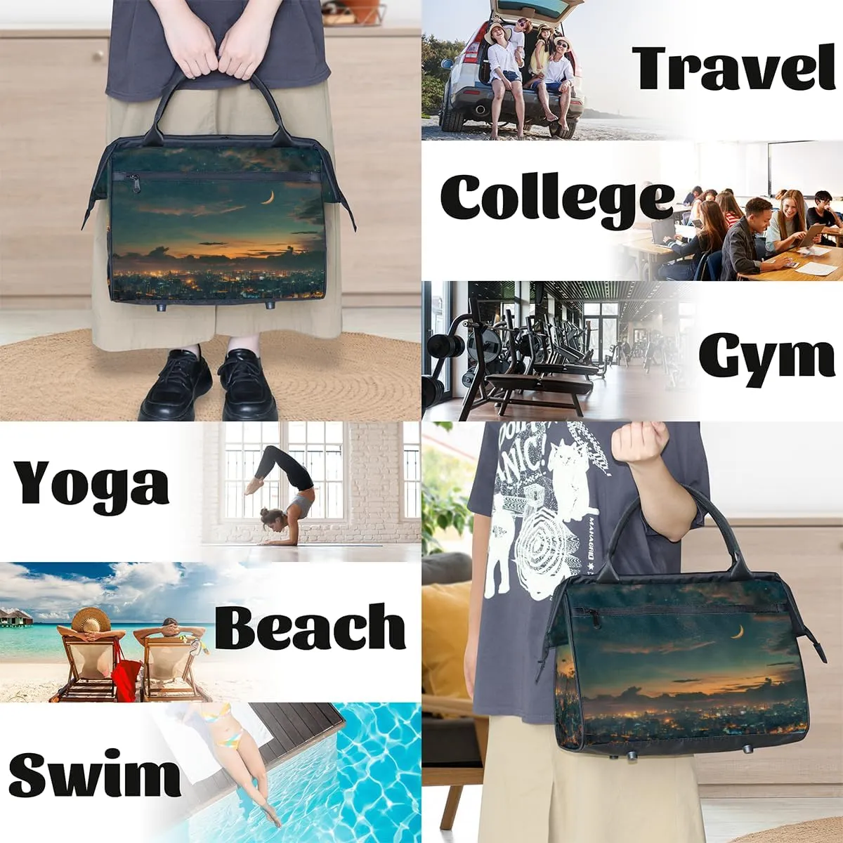 Abstract Art City Galaxy Weekender Overnight Bag for Women Waterproof Carry On Travel Duffle Bags with Pocket Lightweight Sports Gym Tote Bag Large Luggage Workout Personal Item Hospital Bags
