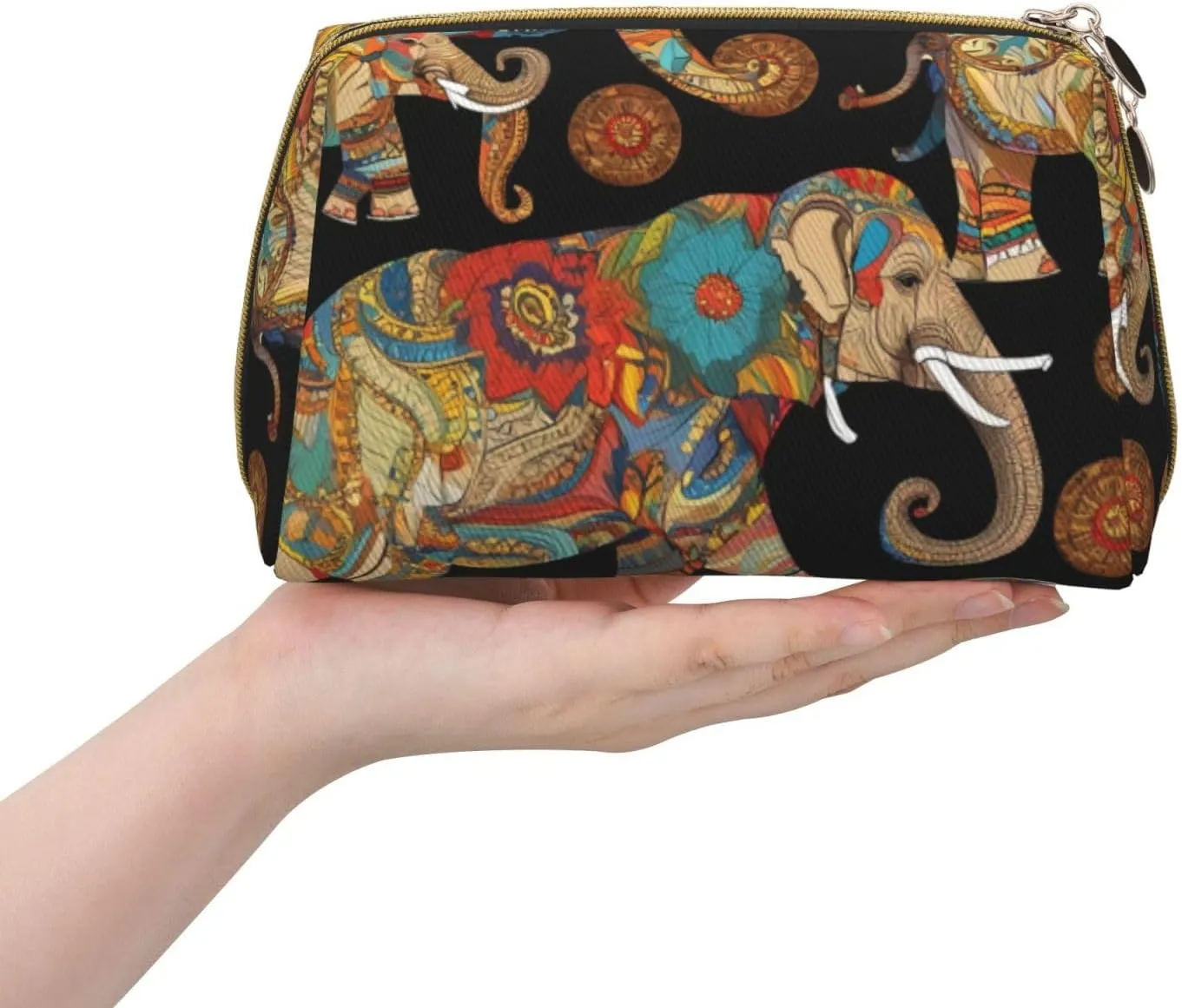 Abstract Elephant Pattern Toiletry Pouch, Travel-Friendly Makeup Organizer For Makeup Brushes, Lipsticks