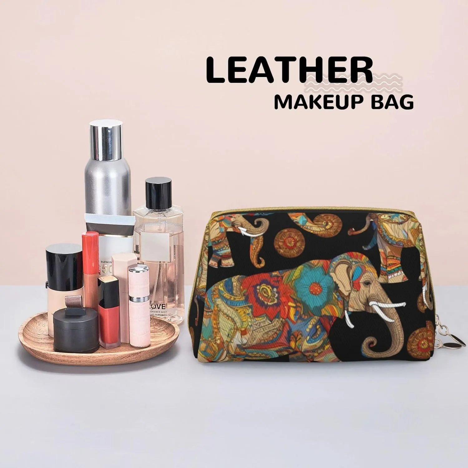 Abstract Elephant Pattern Toiletry Pouch, Travel-Friendly Makeup Organizer For Makeup Brushes, Lipsticks
