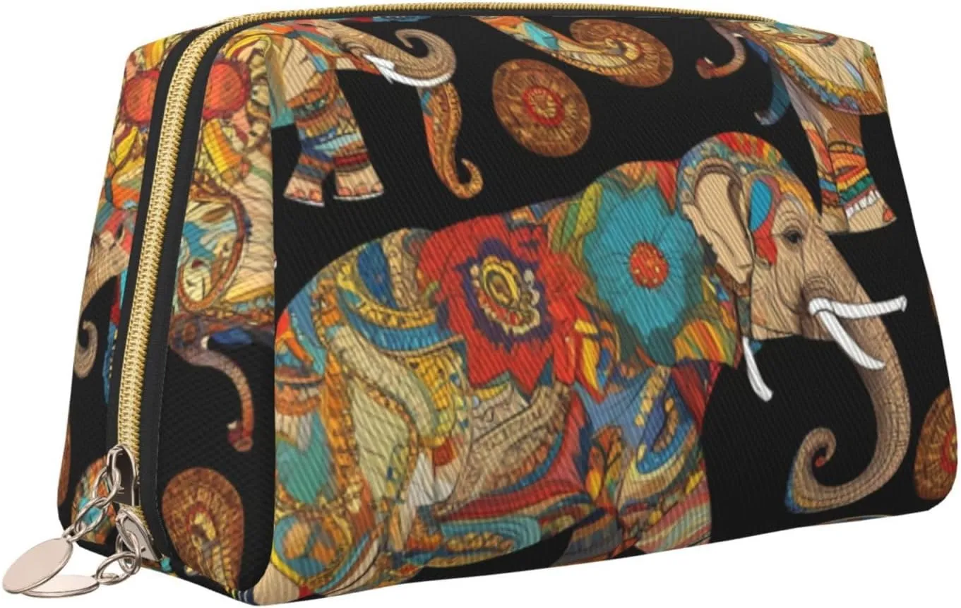 Abstract Elephant Pattern Toiletry Pouch, Travel-Friendly Makeup Organizer For Makeup Brushes, Lipsticks