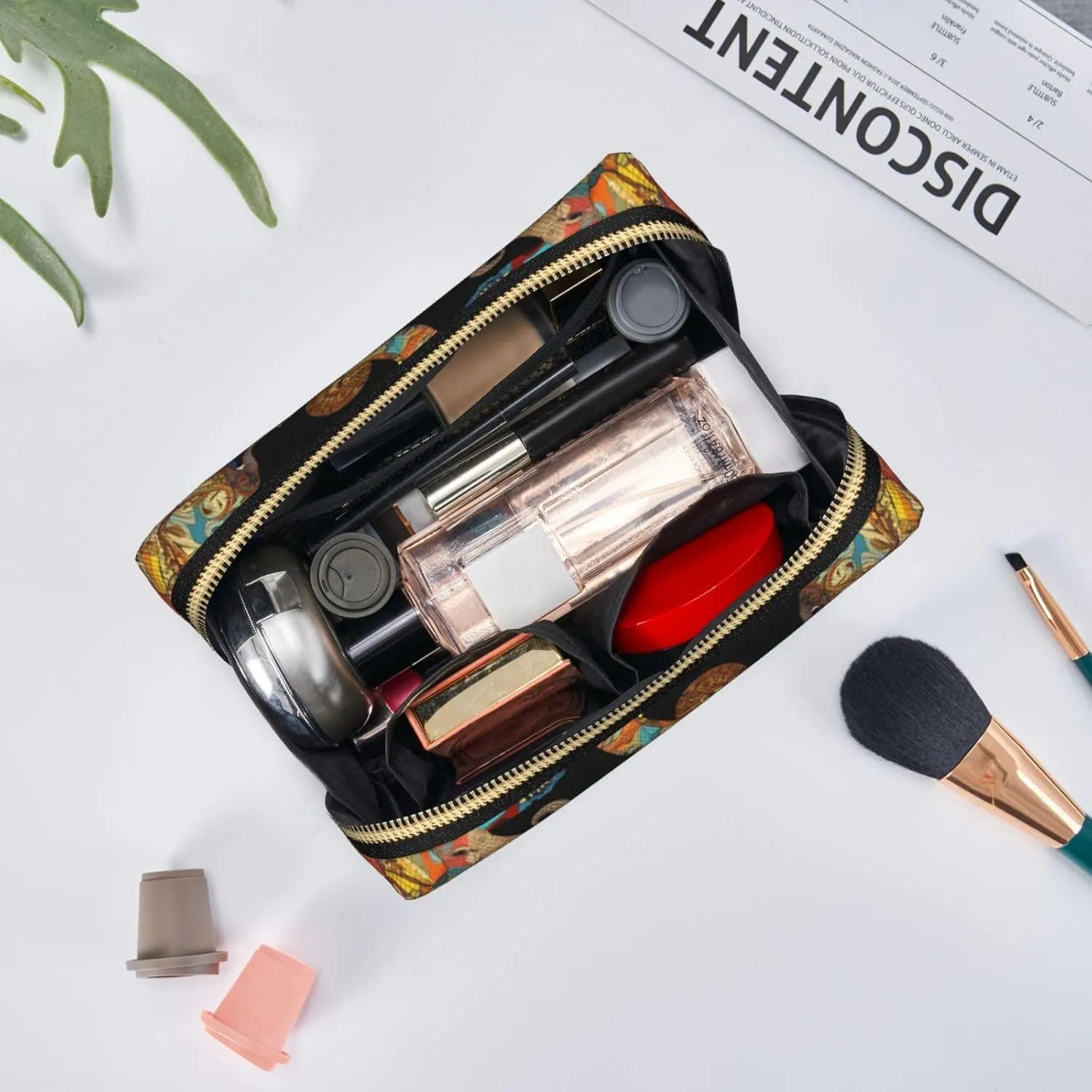 Abstract Elephant Pattern Toiletry Pouch, Travel-Friendly Makeup Organizer For Makeup Brushes, Lipsticks