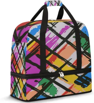 Abstract Geometric Travel Duffle Bag Durable Weekender Bag with Shoes Compartment Lightweight Overnight Bag Sports Dance Gym Tote Bag for Women and Men Carry on Luggage