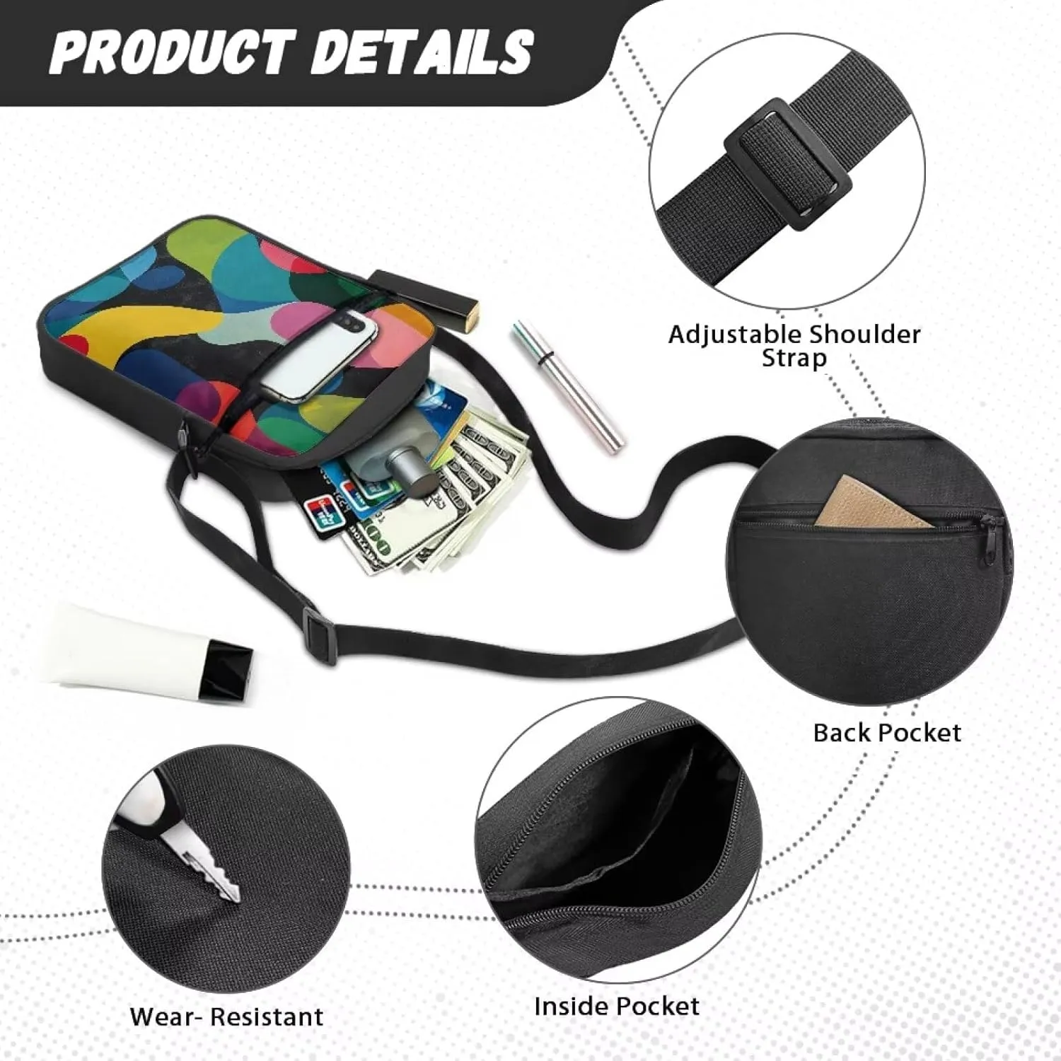 Abstract Geometry Elegant Small Messenger Bag Lightweight Crossbody Purse with Adjustable Strap for Women Men Artists Painters Ideal for Exhibitions Travel Trendy Shoulder Handbag
