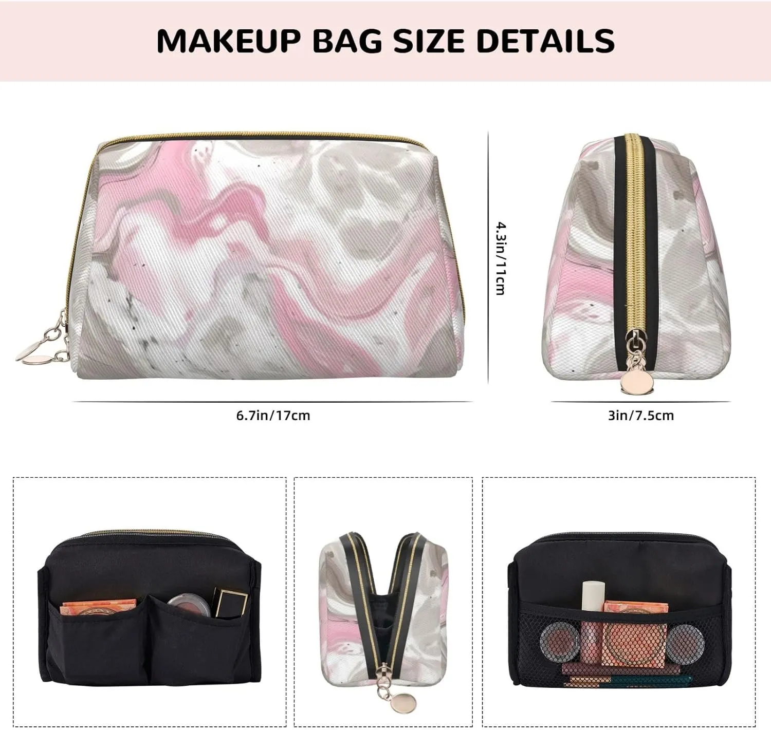 Abstract Ink Marble Toiletry Pouch, Travel-Friendly Makeup Organizer For Makeup Brushes, Lipsticks