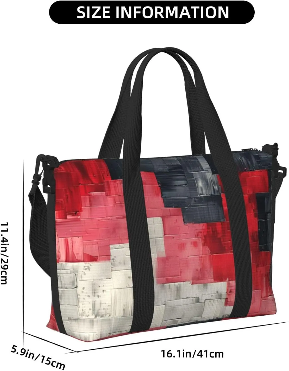 abstract red black art print Travel Duffel Bag, Sports Tote Gym Bag, Swim Pool Bag Large Shoulder Tote Bag for Beach Weekender