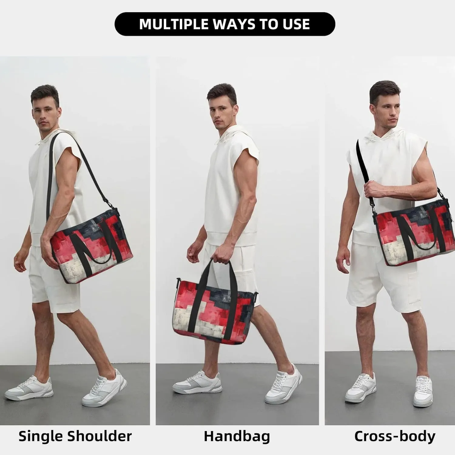 abstract red black art print Travel Duffel Bag, Sports Tote Gym Bag, Swim Pool Bag Large Shoulder Tote Bag for Beach Weekender