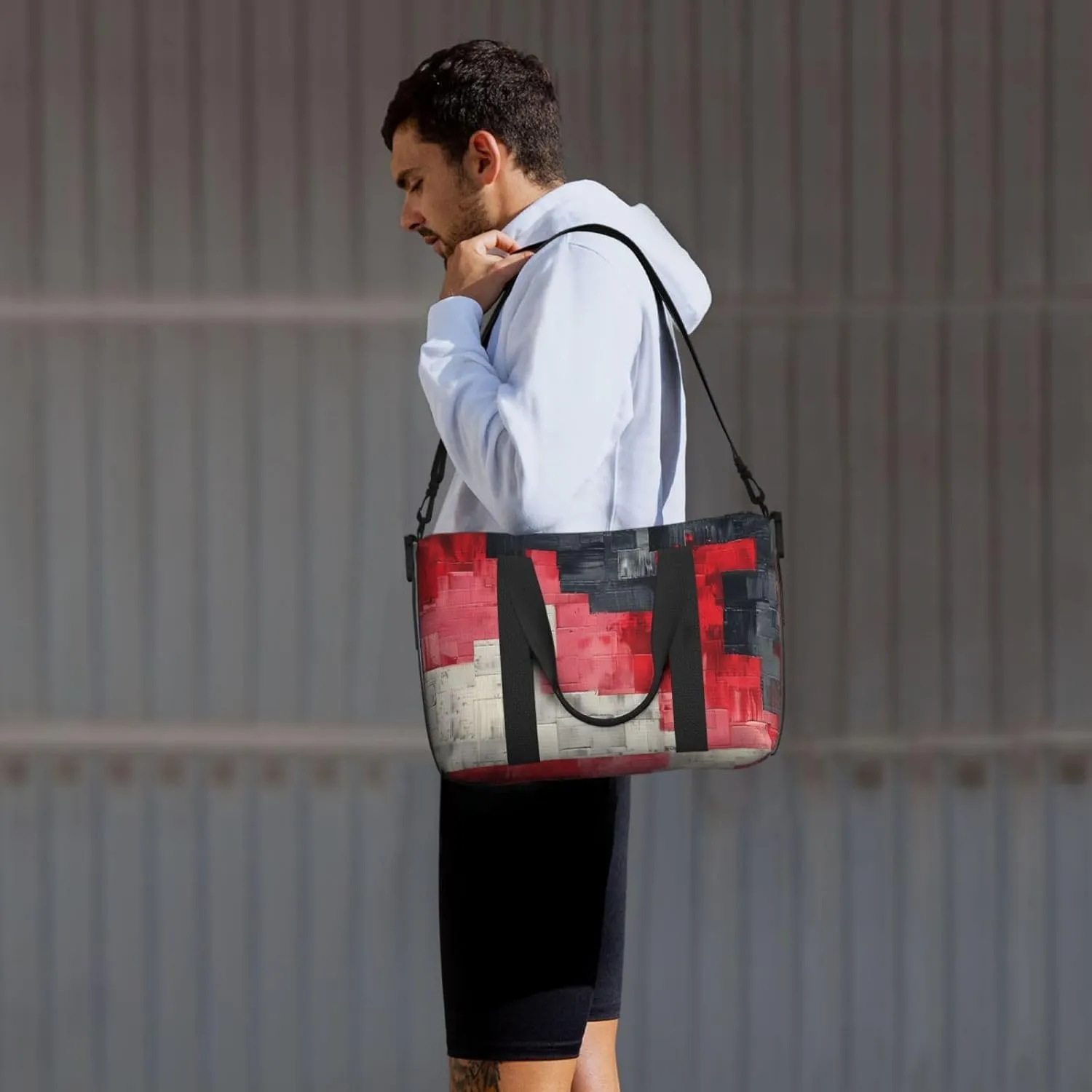 abstract red black art print Travel Duffel Bag, Sports Tote Gym Bag, Swim Pool Bag Large Shoulder Tote Bag for Beach Weekender