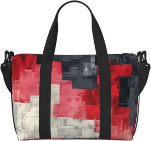 abstract red black art print Travel Duffel Bag, Sports Tote Gym Bag, Swim Pool Bag Large Shoulder Tote Bag for Beach Weekender