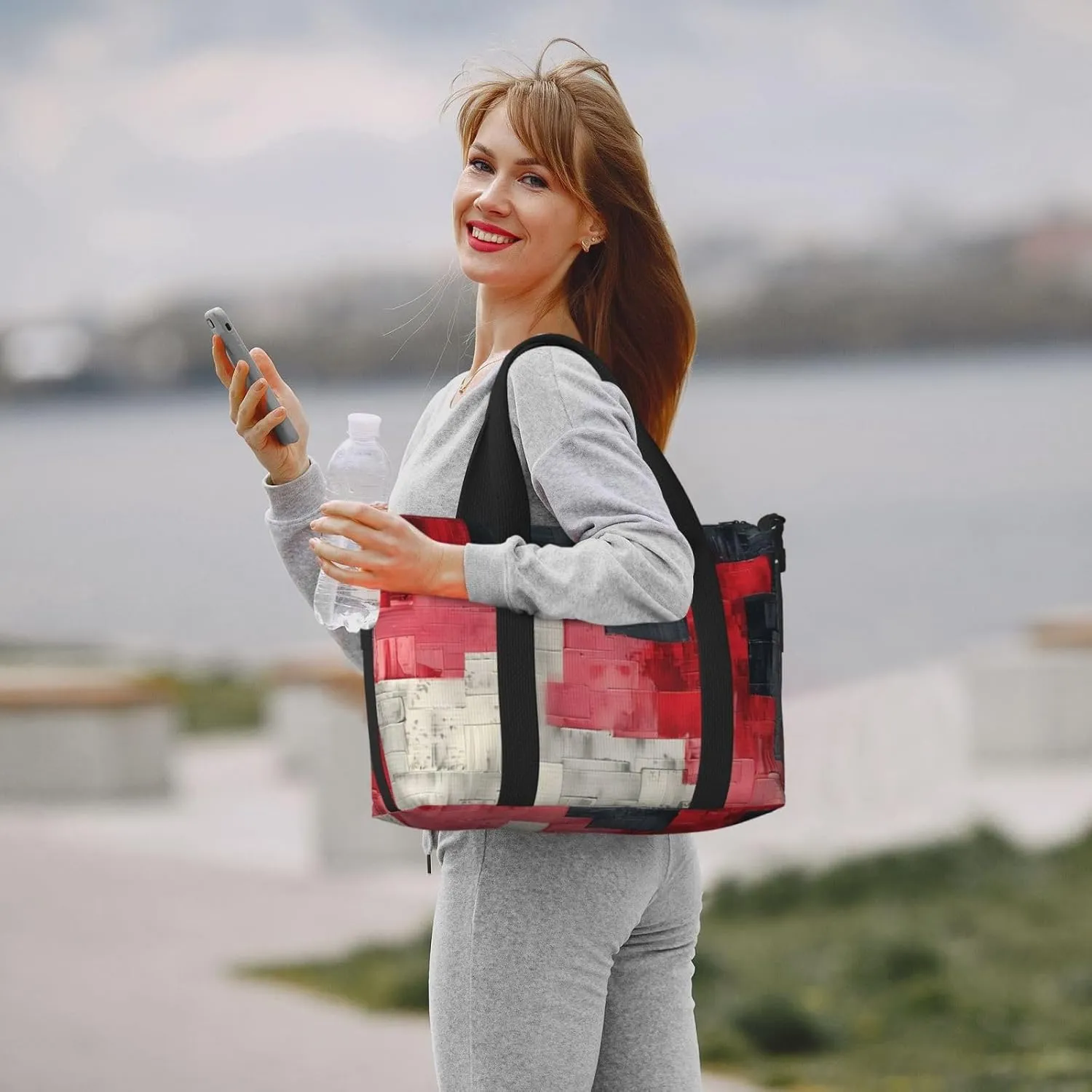 abstract red black art print Travel Duffel Bag, Sports Tote Gym Bag, Swim Pool Bag Large Shoulder Tote Bag for Beach Weekender