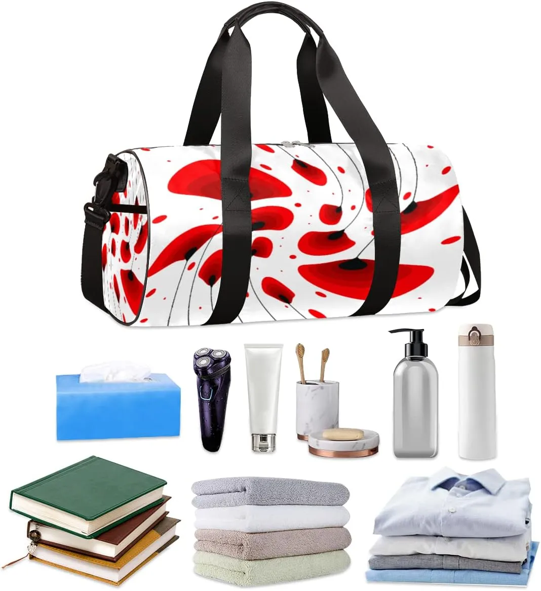 Abstract Red Flower Gym Bag Small Gym Duffel Bags for Men Women Overnight Weekender Bag Lightweight Sport Duffle Bag Carry On Gymbag