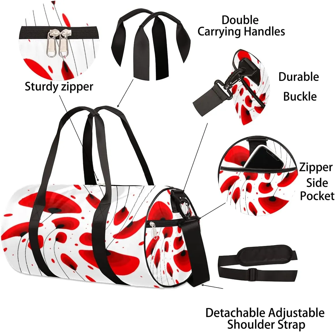 Abstract Red Flower Gym Bag Small Gym Duffel Bags for Men Women Overnight Weekender Bag Lightweight Sport Duffle Bag Carry On Gymbag