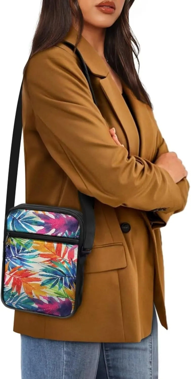 Abstract Tropical Palm Lightweight Small Messenger Bag Crossbody Purse for Artist Painter for Exhibition Travel Working Daily Teen Girls College Student Canvas Satchel Pouch Shoulder Handbag