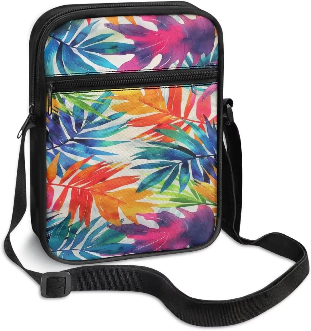 Abstract Tropical Palm Lightweight Small Messenger Bag Crossbody Purse for Artist Painter for Exhibition Travel Working Daily Teen Girls College Student Canvas Satchel Pouch Shoulder Handbag