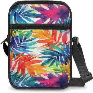 Abstract Tropical Palm Lightweight Small Messenger Bag Crossbody Purse for Artist Painter for Exhibition Travel Working Daily Teen Girls College Student Canvas Satchel Pouch Shoulder Handbag