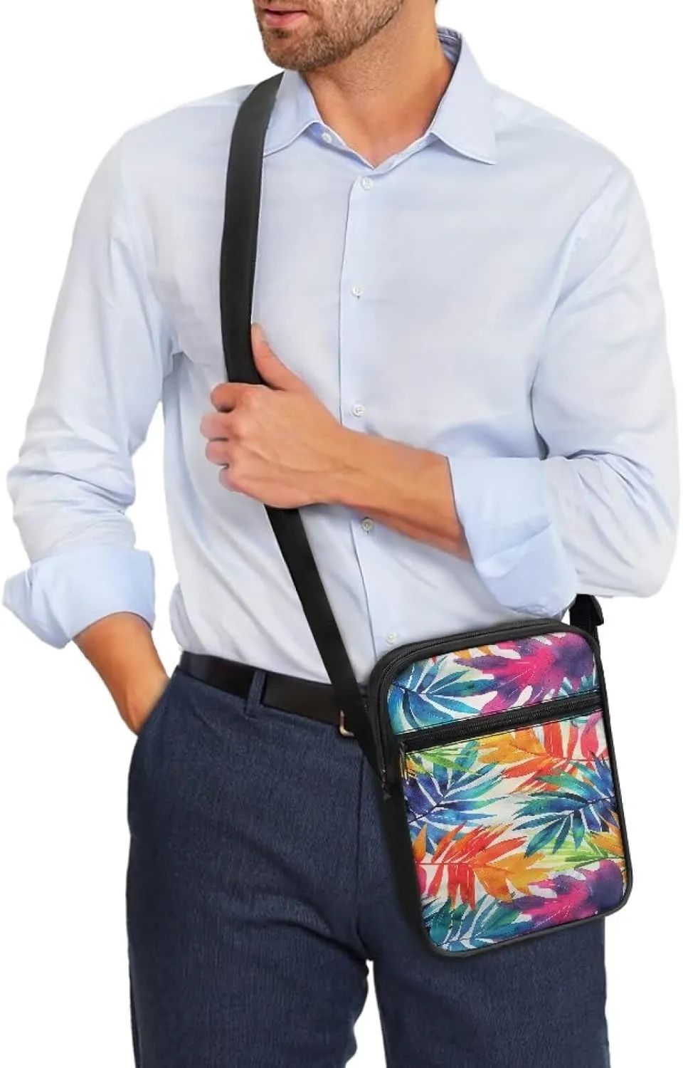 Abstract Tropical Palm Lightweight Small Messenger Bag Crossbody Purse for Artist Painter for Exhibition Travel Working Daily Teen Girls College Student Canvas Satchel Pouch Shoulder Handbag