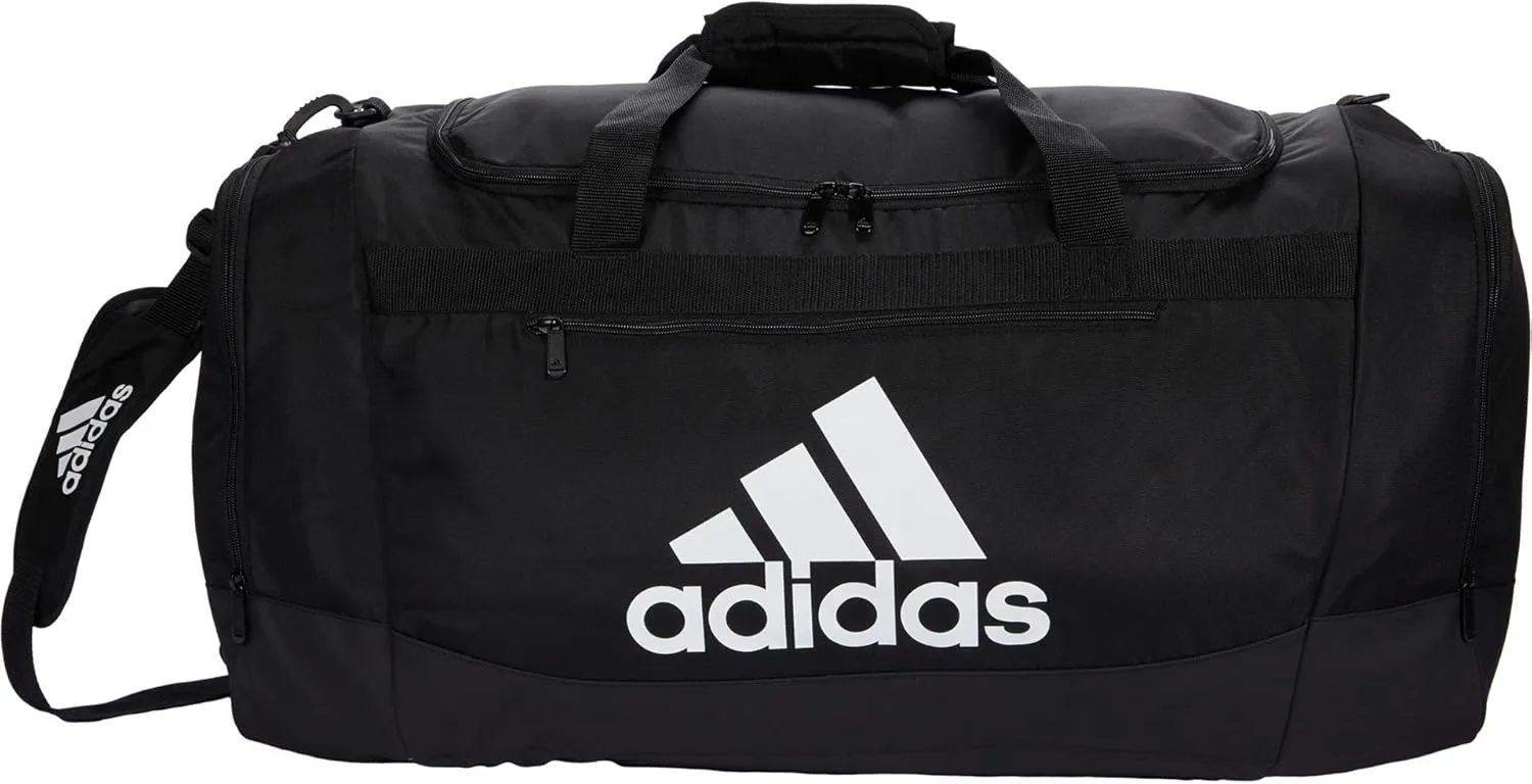adidas Unisex Defender 4.0 Gym Duffel Bag for Men and Women, Black/White, Large (110L)