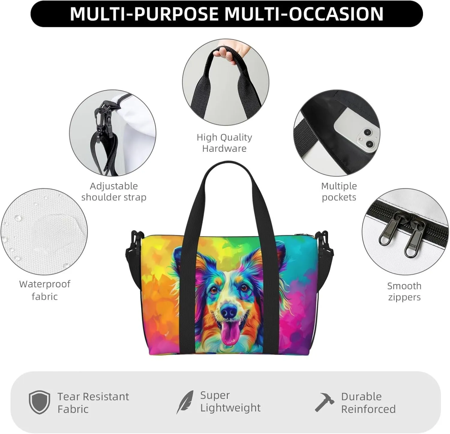 afghan hound dog colorful print Travel Duffel Bag, Sports Tote Gym Bag, Swim Pool Bag Large Shoulder Tote Bag for Beach Weekender