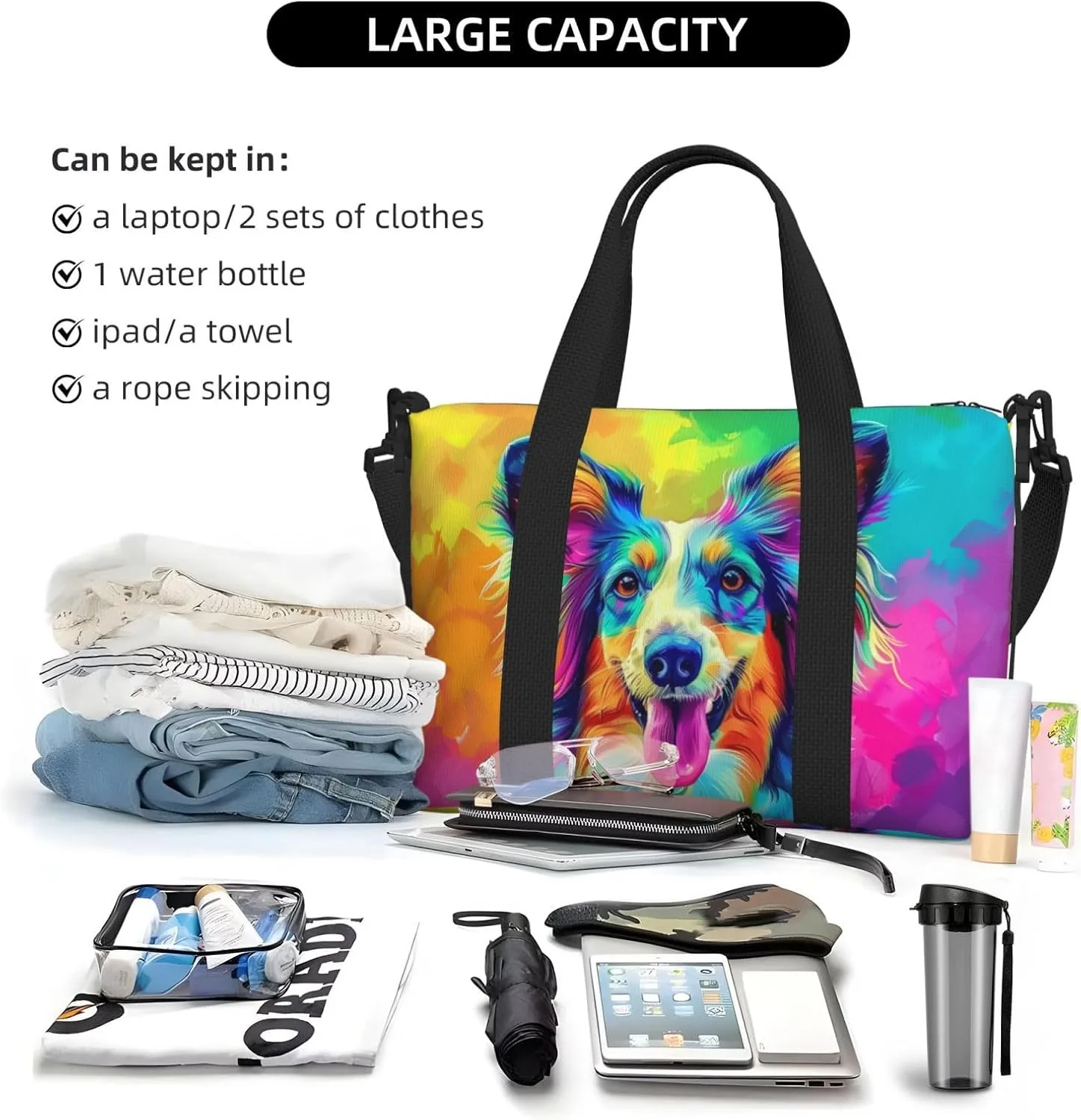 afghan hound dog colorful print Travel Duffel Bag, Sports Tote Gym Bag, Swim Pool Bag Large Shoulder Tote Bag for Beach Weekender