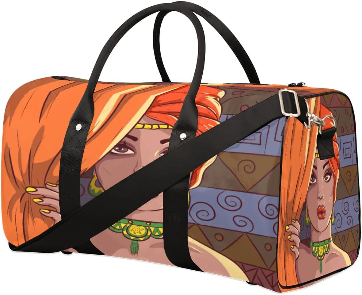 African American Woman Travel Duffel Bag Woman Foldable Weekender Overnight Bag Waterproof Carry on Luggage Handle Bag Sports Tote Gym Bag Workout Bag for Women Men Traveling