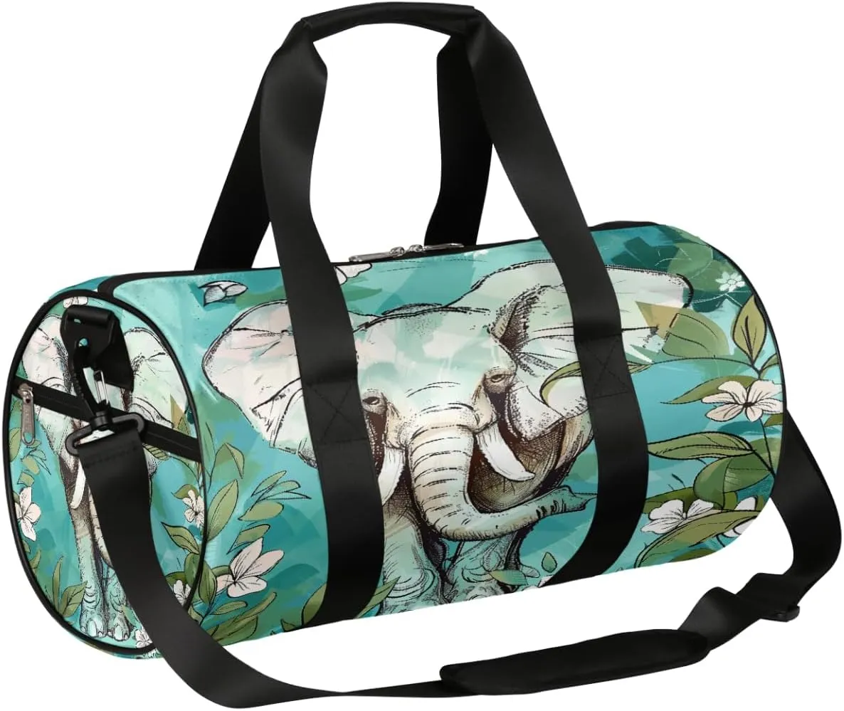 African Elephant Flower Sports Gym Bag Duffel Bags Workout Lightweight Shoulder Weekender Bag Travel Duffel Bag for Men Women(Elephant)