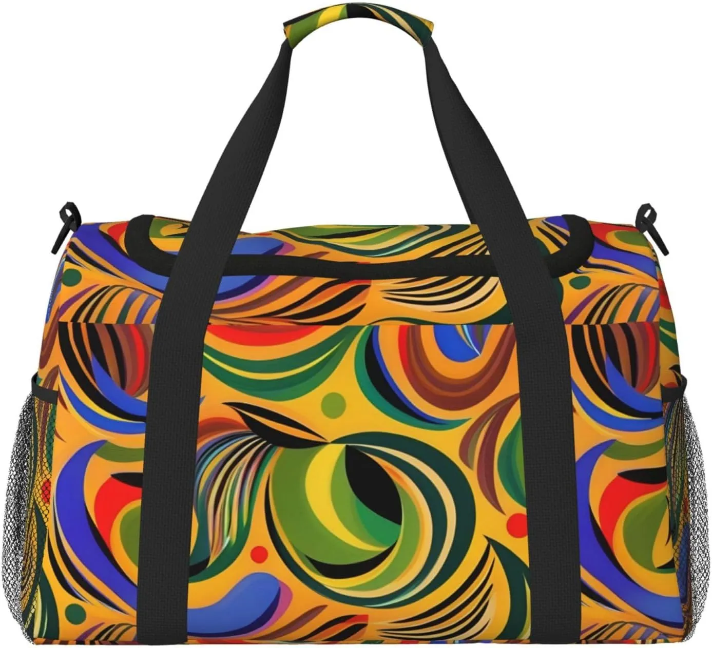 African Ethnic Pattern Travel Duffel Bag With Zippers And Handles, Big Foldable Duffle Bag For Family Vacations