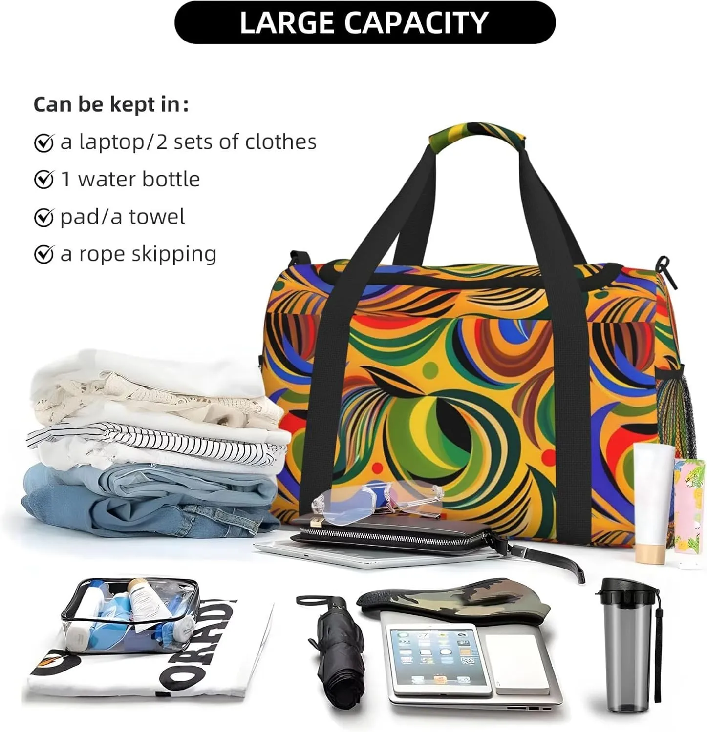 African Ethnic Pattern Travel Duffel Bag With Zippers And Handles, Big Foldable Duffle Bag For Family Vacations