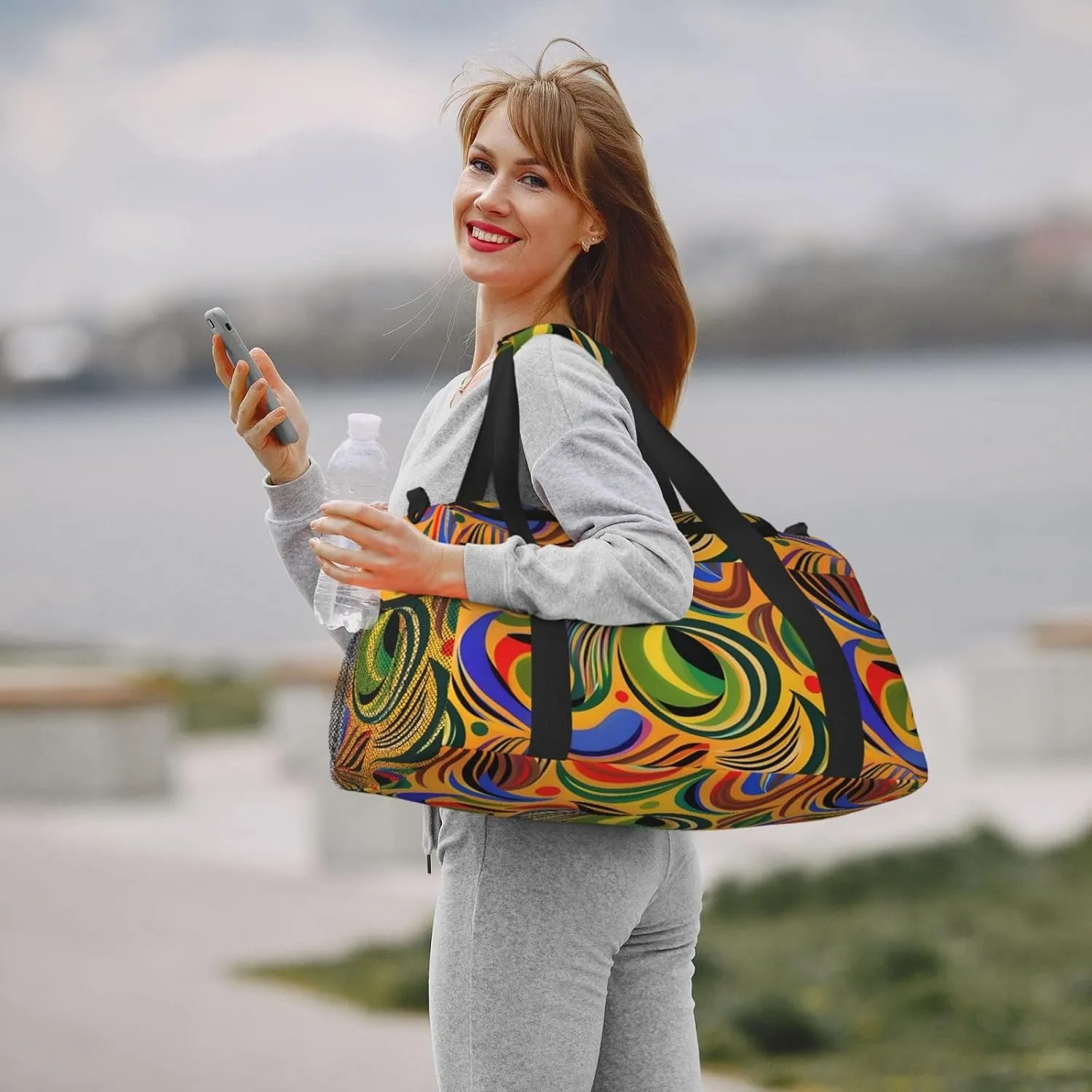 African Ethnic Pattern Travel Duffel Bag With Zippers And Handles, Big Foldable Duffle Bag For Family Vacations