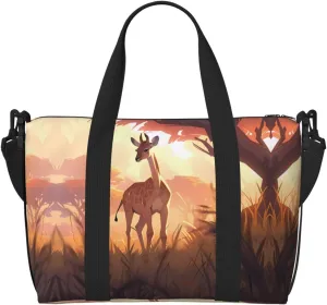 African savannah giraffe calf Hand-held travel bag, messenger casual handbag, suitable for work, travel, fitness, tourism, women's zipper storage bag,