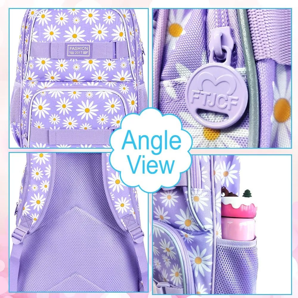AGSDON 3PCS Backpacks for Girls, 17" Laptop School Bookbag Teen College Water Resistant Girl Backpack with Lunch Box Set - Purple