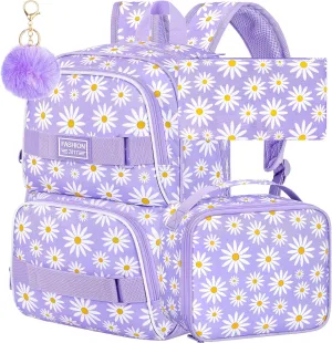 AGSDON 3PCS Backpacks for Girls, 17" Laptop School Bookbag Teen College Water Resistant Girl Backpack with Lunch Box Set - Purple