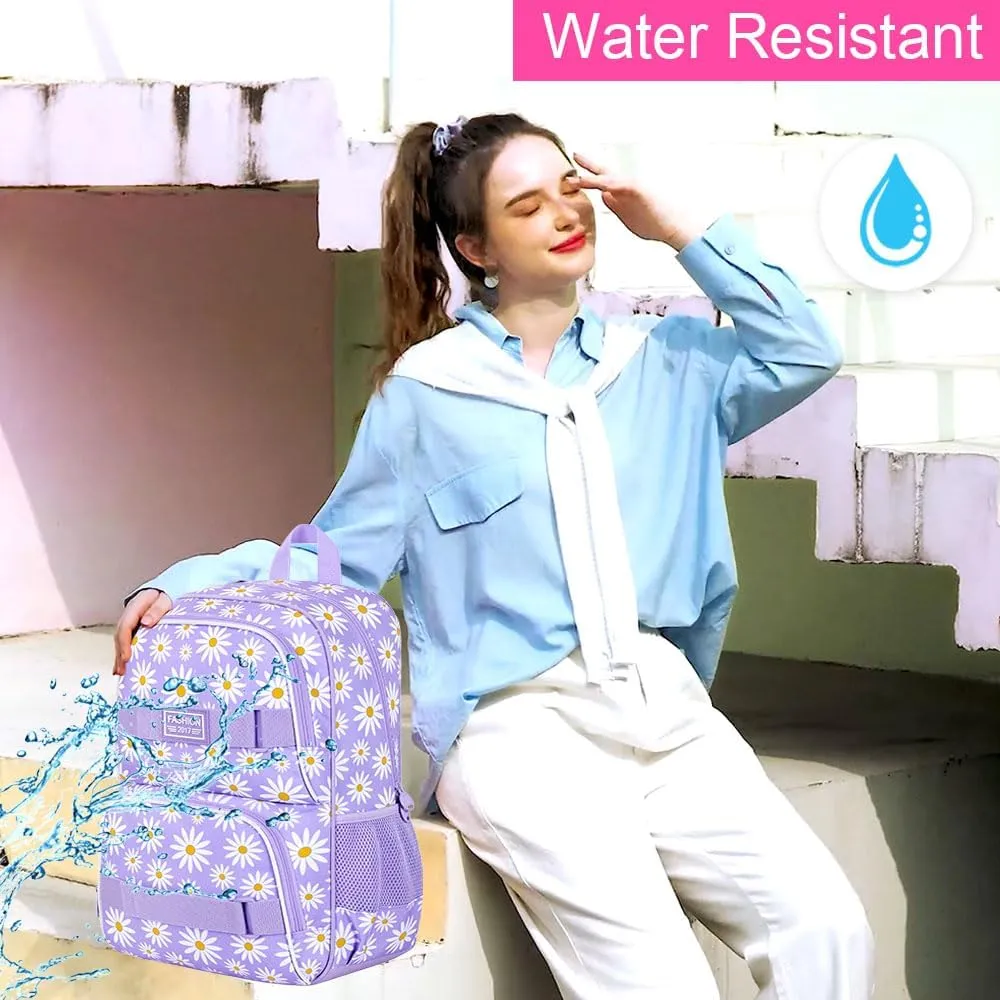 AGSDON 3PCS Backpacks for Girls, 17" Laptop School Bookbag Teen College Water Resistant Girl Backpack with Lunch Box Set - Purple