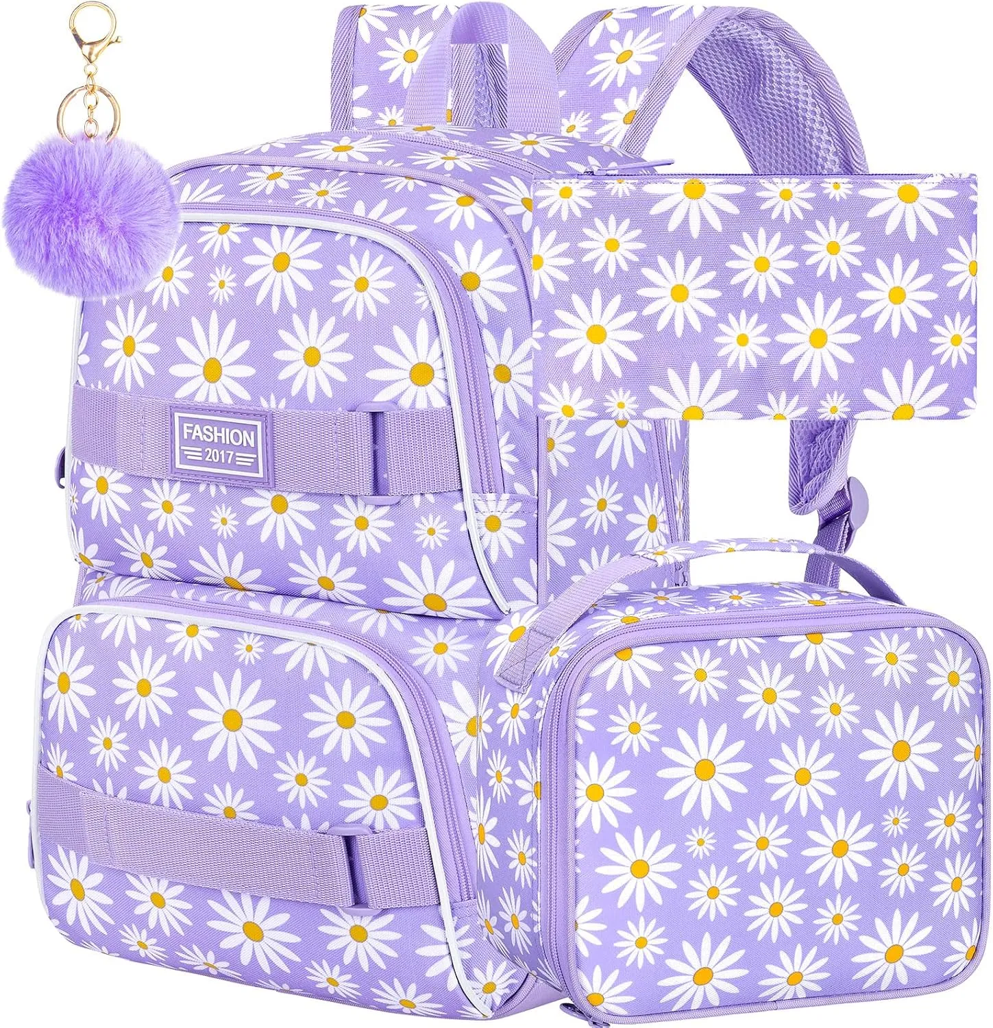 AGSDON 3PCS Backpacks for Girls, 17" Laptop School Bookbag Teen College Water Resistant Girl Backpack with Lunch Box Set - Purple