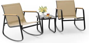Aiho 3-Piece Patio Furniture Set, Outdoor Furniture with Textilene Fabric Rocker Chairs with Coffee Table, Patio Bistro Sets for Garden, Balcony, Poolside(Brown)