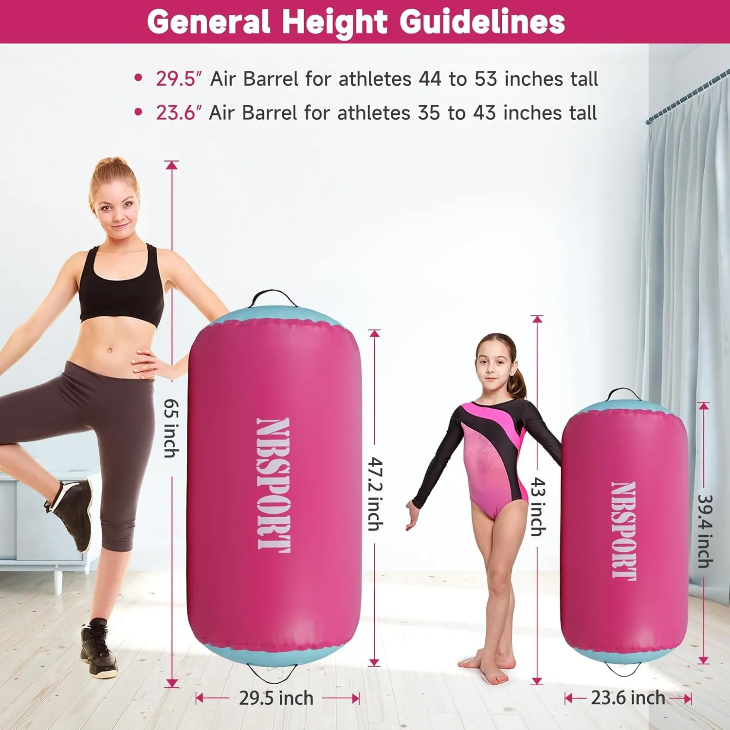 Air Barrel - Air Roller Gymnastics Barrel for Back Handspring Trainer, Air Track Tumble Mat with Pump for Gym Training/Yoga Balance Exercise/Cheerleading/Home and Outdoor Use