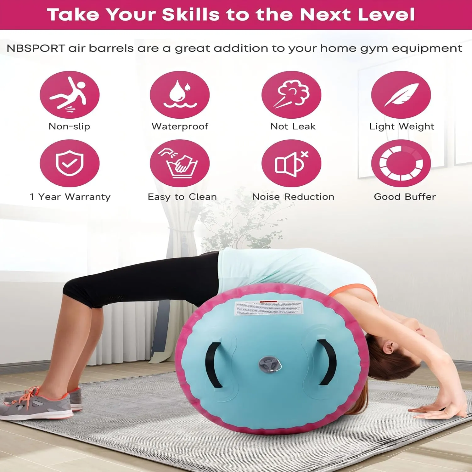 Air Barrel - Air Roller Gymnastics Barrel for Back Handspring Trainer, Air Track Tumble Mat with Pump for Gym Training/Yoga Balance Exercise/Cheerleading/Home and Outdoor Use