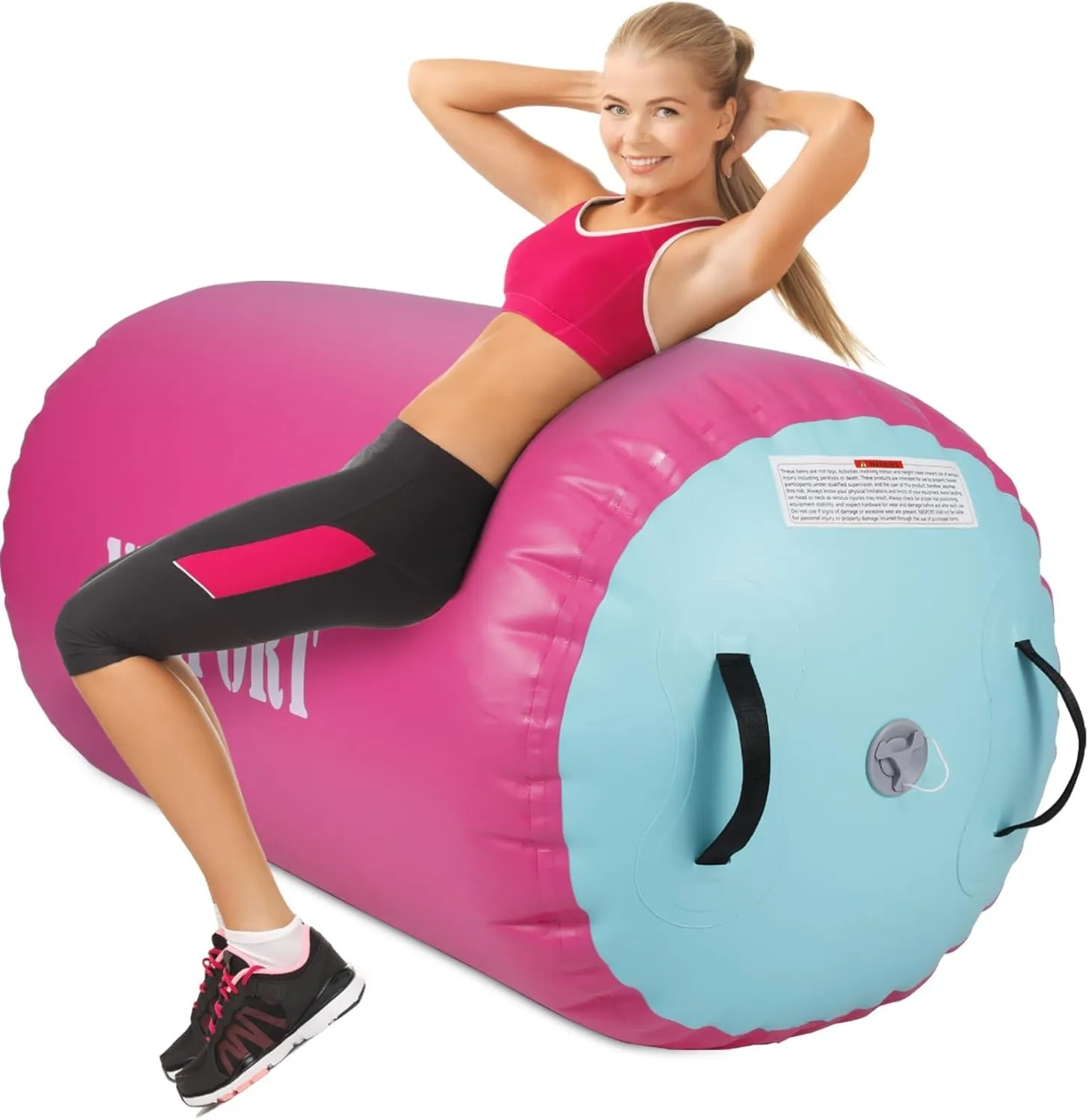 Air Barrel - Air Roller Gymnastics Barrel for Back Handspring Trainer, Air Track Tumble Mat with Pump for Gym Training/Yoga Balance Exercise/Cheerleading/Home and Outdoor Use