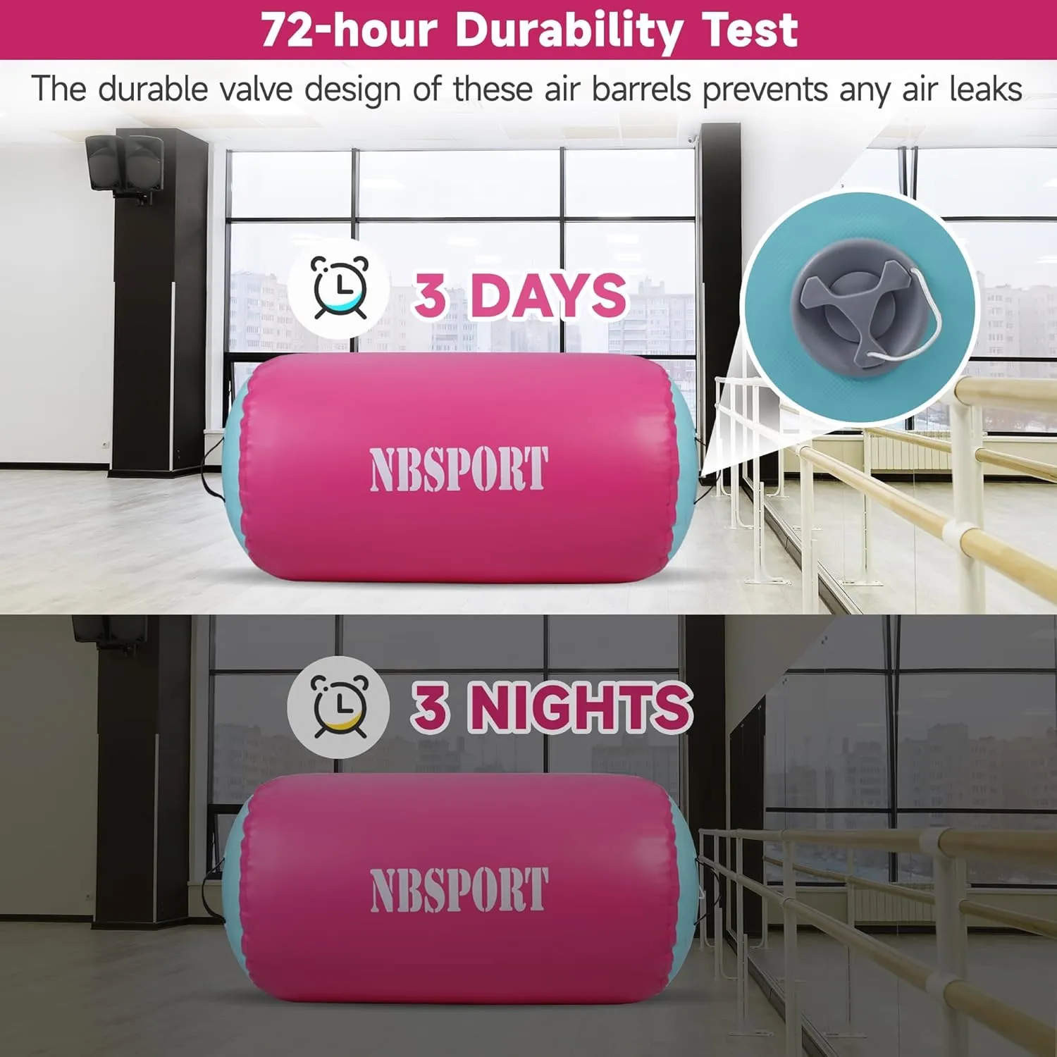 Air Barrel - Air Roller Gymnastics Barrel for Back Handspring Trainer, Air Track Tumble Mat with Pump for Gym Training/Yoga Balance Exercise/Cheerleading/Home and Outdoor Use