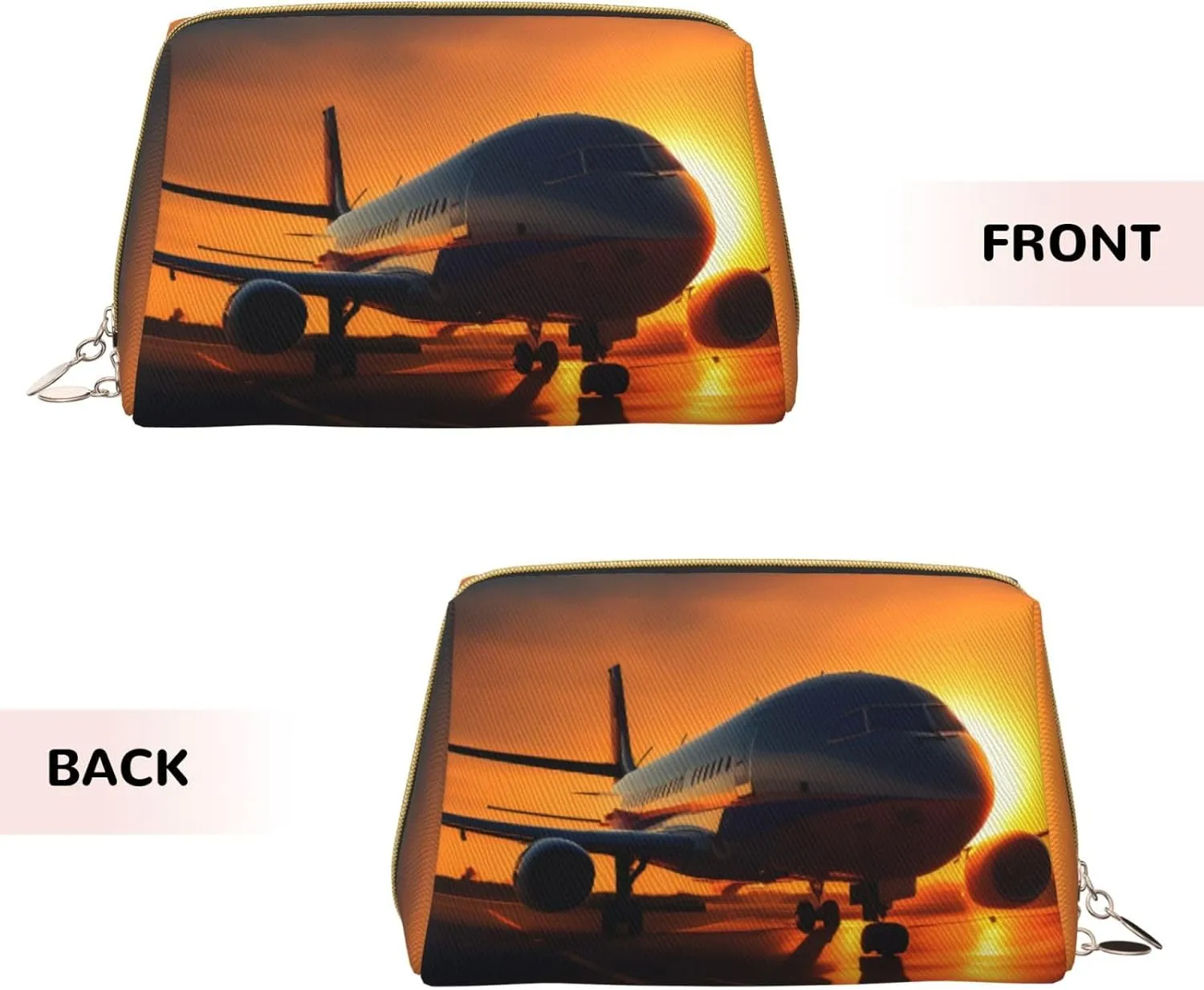 Airplane At Sunset Leather Toiletry Travel Bag, Compact Makeup Organizer For Women