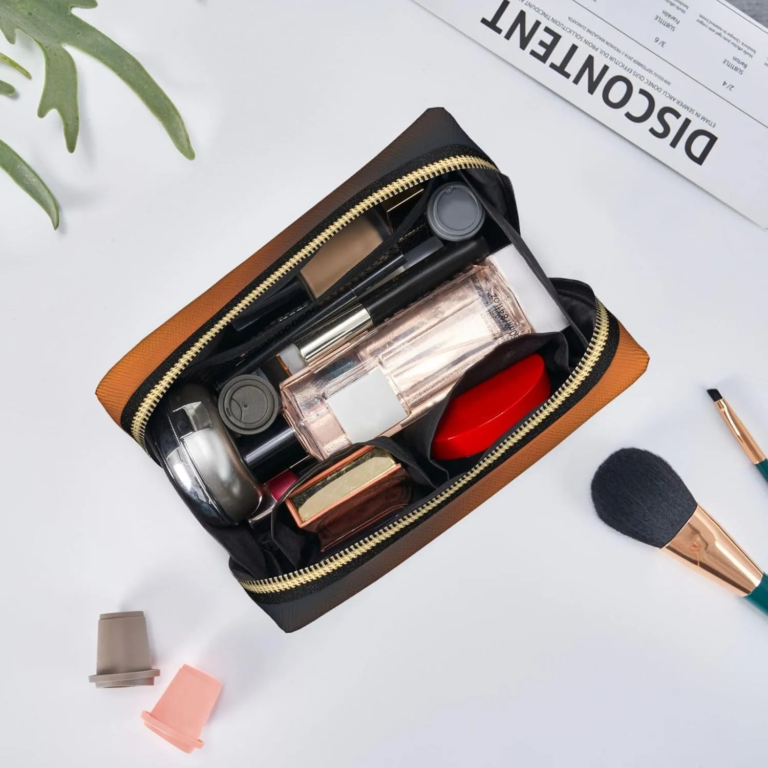 Airplane At Sunset Leather Toiletry Travel Bag, Compact Makeup Organizer For Women