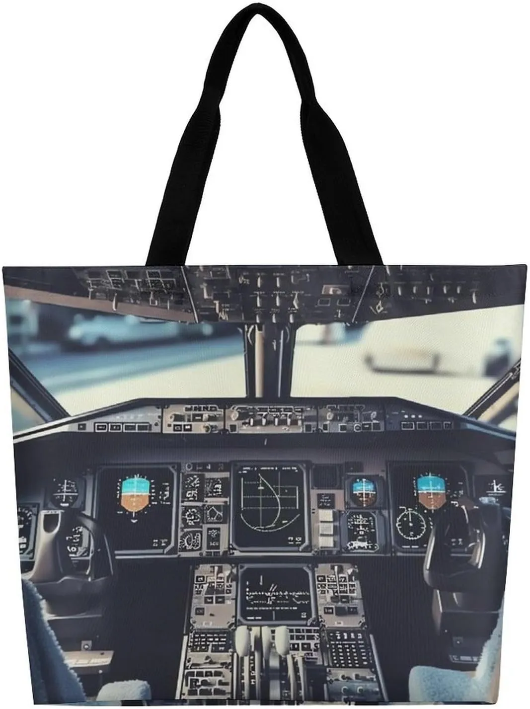 Airplane Cockpit Tote Bag Large Women Casual Shoulder Bag Reusable Grocery Bag Fasion Handbag for Office Shopping Travel