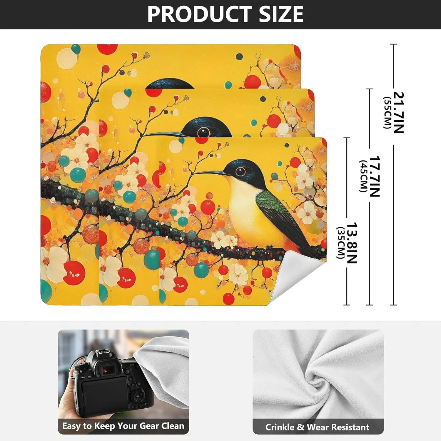 AIXIWAWA Self Adhesive Warp Cloth Art Bird Floral Print for Organizing, Open Lay Flat Cosmetic Bag Makeup Bag Cloth 21.7x21.7 in