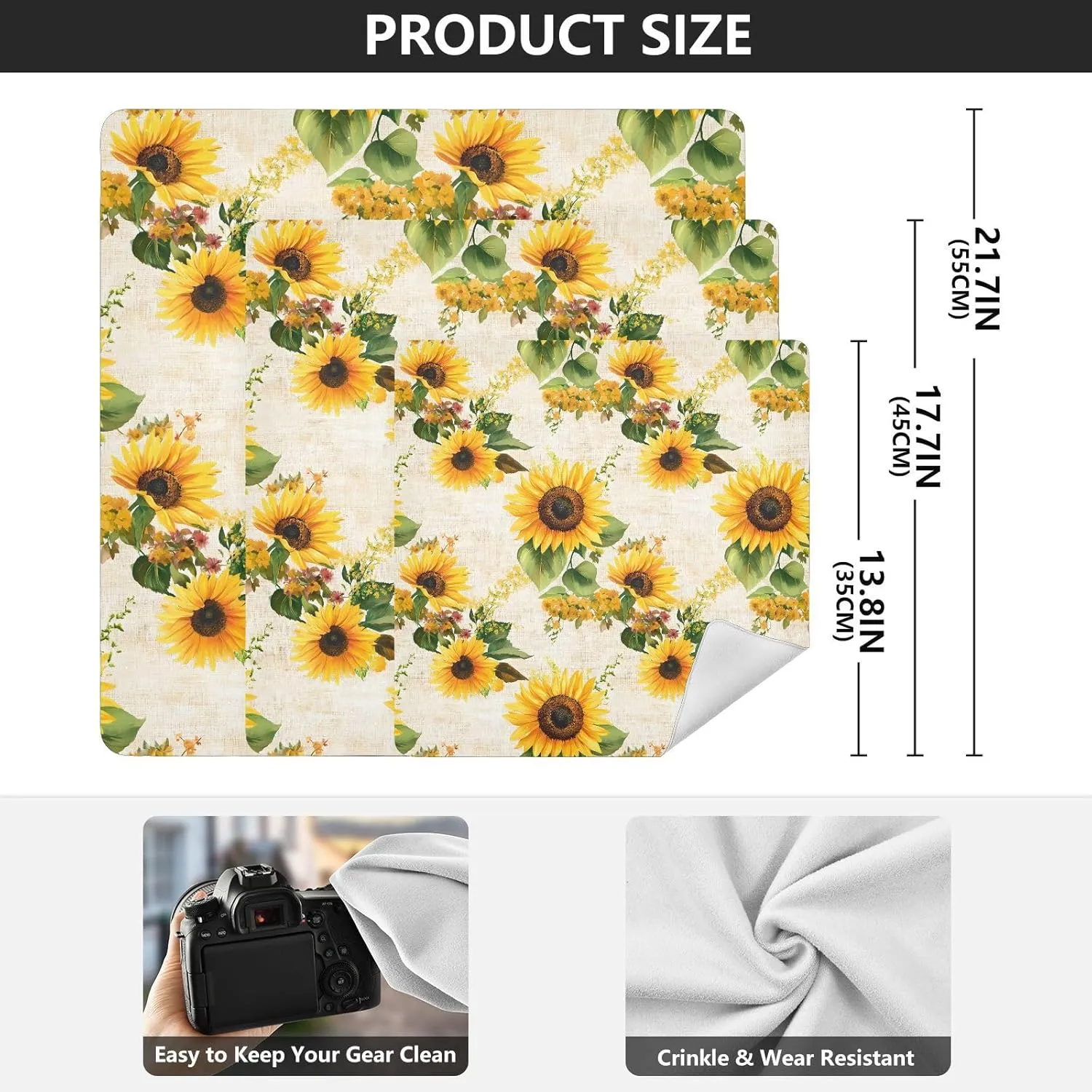 AIXIWAWA Self Adhesive Warp Cloth Sunflower Vintage Print for Organizing, Open Lay Flat Cosmetic Bag Makeup Bag Cloth 21.7x21.7 in