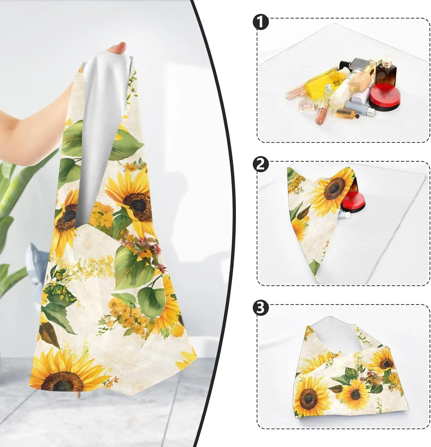AIXIWAWA Self Adhesive Warp Cloth Sunflower Vintage Print for Organizing, Open Lay Flat Cosmetic Bag Makeup Bag Cloth 21.7x21.7 in